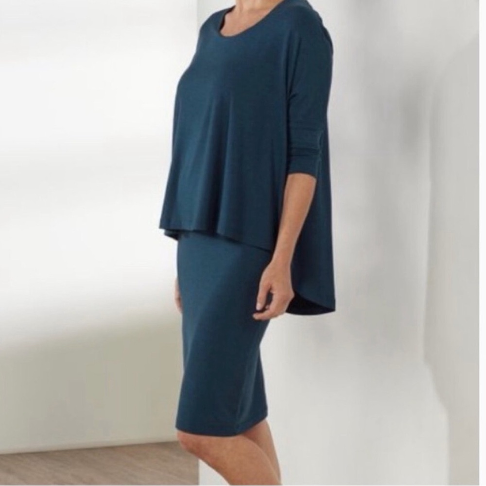 Soft Surroundings Teal Blue Midi Dress Two-Piece Look